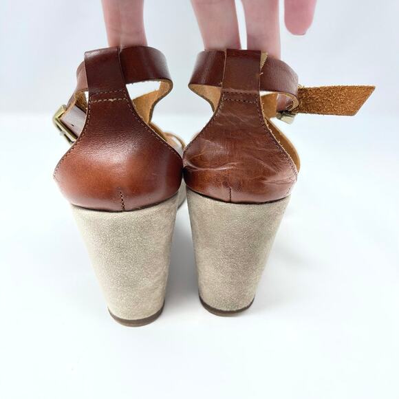 J.Crew Marguerite Brown Leather Strappy Platform Italian Made Wedge Sandal 10 - Picture 5 of 10